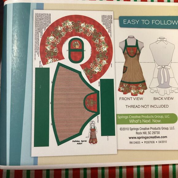 Creative Cuts APRON KIT Cut & Sew Christmas Gingerbread men 1 Size Fits Most New - Picture 6 of 8